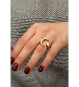 925 Ayar Ay Yıldız Gümüş Bayan Yüzük.rose.gold.rodaj