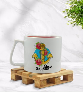 BK Gift Kişiye Özel Çapa Tasarımlı Middle Beyaz Kupa Bardak Model 4