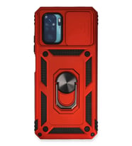 Durukar® Redmi Note 10 Kılıf Pars Lens Yüzüklü Silikon - Kırmızı