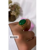 ÇELİK AYARLANABİLİR DOĞAL TAŞLI MALAKİT TAŞLI YÜZÜK (Gold)