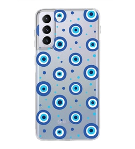 PrintiFy Samsung Galaxy S21 Plus ile Uyumlu 1mm Slim Fit Nazar Boncuğu 1 Baskılı Şeffaf  Kılıf