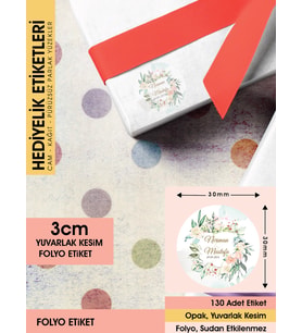 Suluboya Çiçek Modeli 2, Etiket Modeli Ürünlerinize Özel 3cm - 130 Adet Folyo Sticker