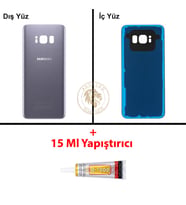 Samsung Galaxy S8 Gri Renk Arka Kapak + B7000 Yapıştırıcı Arka Cam Batarya Kapağı Pil Kapağı Lazer Kesim Back Cover Galaxy S8 Uyumlu