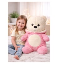 60 Cm Kapüşonlu Sarıl Bana Ayı Peluş Ayıcık (Beyaz-Pembe)