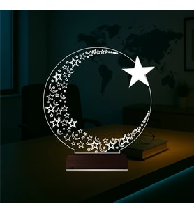 Luvivia Ay Yıldız Türk Bayrağı 3D Lamba - Masa Gece Lambası