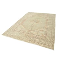 Krem Halı Vintage Stil El Dokuma Yün Salon Halısı Bej Detaylı Geometrik Model Eskitme