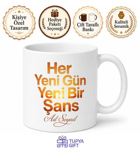 Her Yeni Gün Yeni Bir Şans Hedef Odaklı Çay Kahve Kupası Motivasyon Hediye