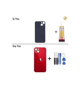 iPhone 13 mini Kırmızı Arka Kapak Arka Cam Batarya Kapağı Lazer Kesim Kapak Pil Kapağı + B-7000 Yapıştırıcı + Tamir Seti