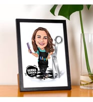 Kişiye Özel Kuaför Kadın Karikatürlü Resim Çerçevesi