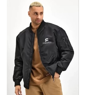 Unisex Uzun Kol Baskılı Bomber Ceket - Siyah