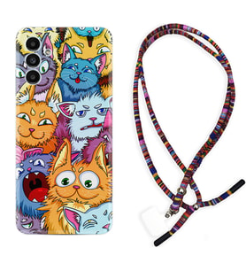Samsung A23 A31 A32 A50 A51 A52 A53 A70 Kılıf Boyun Asklı Rasta Silikon Kediler 1723