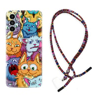 Samsung A23 A31 A32 A50 A51 A52 A53 A70 Kılıf Boyun Asklı Rasta Silikon Kediler 1723