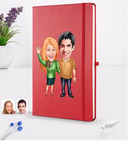 BK Gift Kişiye Özel Sevgililer Karikatürlü Karikatürlü Kırmızı Termo Deri Defter 16x24cm Model 110