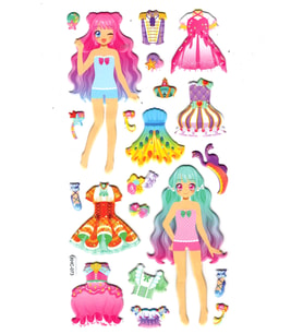 Sticker Kabartmalı Stiker Çıkartma Etiket (XHC073)-18x9 cm- Parti Kız Giydirme