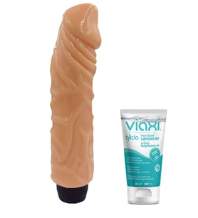 Shopta En Çok Satan Güçlü Titreşimli 22 Cm Damarlı Vibratör+Kayganlaştırıcı