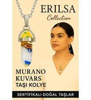 Sertifikalı Çivi Model Murano Kuvars Taşı Kolye (Beyaz Renkli Tonlar Sanat Desenli) (Çok Renkli)