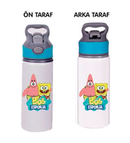 Sunger Bobbb Baskılı Mavi Pipetli Metal Suluk-650ml. (Kristal Mavi)