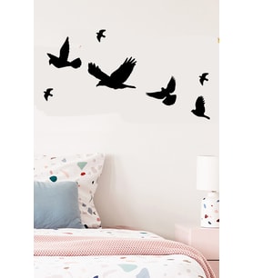 Ahşap Dekoratif Kuş 7 Adet Set Duvar Dekoru (Siyah)