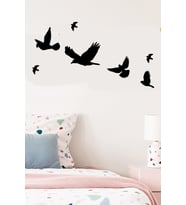 Ahşap Dekoratif Kuş 7 Adet Set Duvar Dekoru (Siyah)