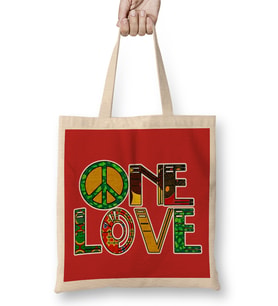Peace Barış Simge One Love Rasta Bez Çanta Uzun Saplı