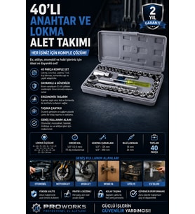 Dayanıklı Karbon Çelik 40 Parça Lokma ve Cırcır Anahtar Seti