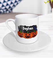 BK Gift Kişiye Özel Happy Halloween Tasarımlı Türk Kahvesi Fincanı-19