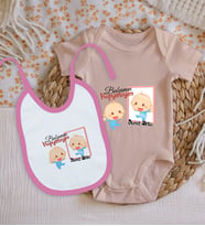 BK Kids Kişiye Özel Babamın Kopyasıyım Tasarımlı Pembe %100 Pamuklu Kısa Kol Bebek Body Zıbın ve Mama Önlüğü Hediye Seti