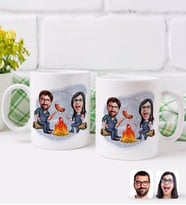 BK Gift Kişiye Özel Sevgililer Karikatürlü İkili Kupa Bardak-95