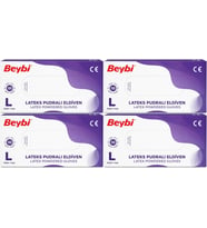 Beybi Lateks Pudralı Muayene Eldiveni L - Large - Büyük 400 Lü Set