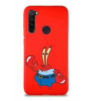 Xiaomi Redmi Note 8 Soft Premier Kapak Bay Yengeç Tasarımlı Silikon Kılıf - Kırmızı (Şeffaf)