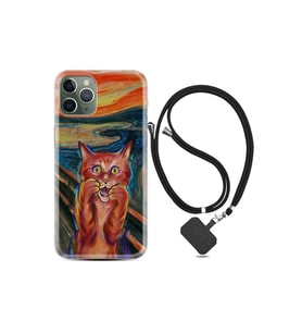 Apple Iphone 12 Pro Kılıf Silikon Desen Boyun Askılı Tablo Cat 1788