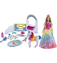 Barbie Dreamtopia Bebek Ve Tek Boynuzlu At, Renk Değiştiren Tuvaletiyle Tek Boynuzlu At Ve 18 Aksesu (Çok Renkli)