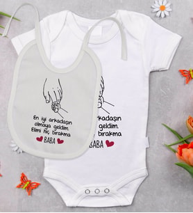 BK Kids En İyi Arkadaşın Olmaya Geldim Tasarımlı Bebek Body Zıbın ve Mama Önlüğü Hediye Seti - Model 1
