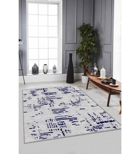 Lacivert Vintage Kaymaz Tabanlı Dekoratif Halı DR003 - 100 x 160 cm