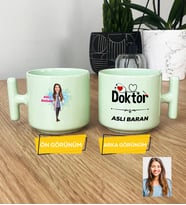 Kişiye Özel Karikatürlü Doktor Hediye Pastel T Kupa Kadın Doktora Hediye Tıp Bayramı Hediyesi (Yeşil)