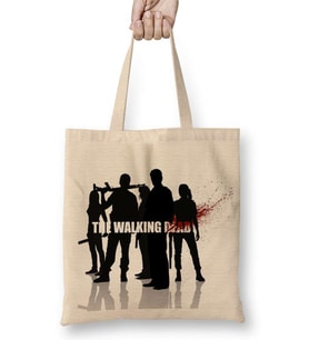 The Walking Dead Siyah Beyaz Bez Çanta Uzun Saplı