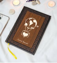 Kişiye Özel Balon Desenli Termo Deri + Ahşap Anı Defteri - Çizgili Defter - Hediyelik (15x21 cm - 320 Sayfa) A5
