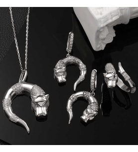 925 Ayar Gümüş Kaplan Figürlü Set