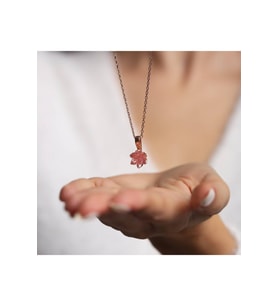 Lotus Çiçeği Pembe Taşlı 14 K Rose Gold Kaplama Kadın Kolye