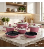 ARZU ÇELİK 10 Parça Granit Set Çelik Kapak - Mürdüm