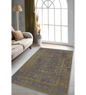 Sarı Vintage Kaymaz Tabanlı Makinede Yıkanabilir Halı KR026 - 100 x 160 cm