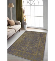 Sarı Vintage Kaymaz Tabanlı Makinede Yıkanabilir Halı KR026 - 100 x 160 cm