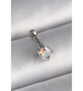 316L Çelik Gümüş Renk Zirkon Taşlı Kalp Tragus Piercing TJ-PR1243