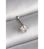 316L Çelik Gümüş Renk Zirkon Taşlı Kalp Tragus Piercing TJ-PR1243