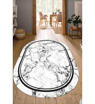 Dijital Baskılı Kaymaz Taban Yıkanabilir Oval Salon Halısı Mutfak Halısı Yolluk NDO-HT-794 (Beyaz)