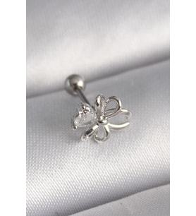 316L Çelik Gümüş Renk Zirkon Taş Detay Kurdele Model Tragus Piercing