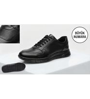 Growish GD0123 Hakiki Deri Büyük Numara 45 46 47 Numara Kaydırmaz Güçlü Taban Ekonomik Siyah Günlük Sneaker Erkek Ayakkabı