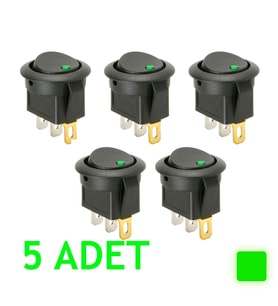Güç Anahtarı, Aç Kapa Anahtar YEŞİL Işıklı 5 ADET Tek Konumlu, Mini Anahtar, On Of Switch Işıklı