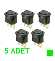 Güç Anahtarı, Aç Kapa Anahtar YEŞİL Işıklı 5 ADET Tek Konumlu, Mini Anahtar, On Of Switch Işıklı