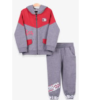 Breeze Erkek Çocuk Eşofman Takımı Baskılı Kapüşonlu 1.5-5 Yaş, Gri Melanj